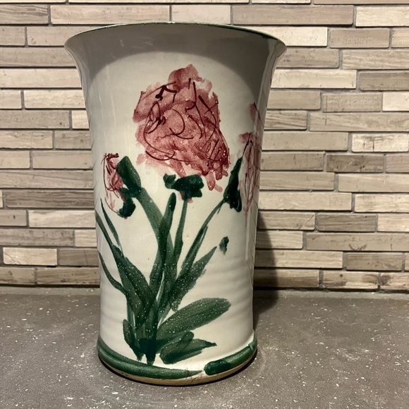 Vintage Handmade Ceramic Vase w Floral Design - Picture 4 of 11